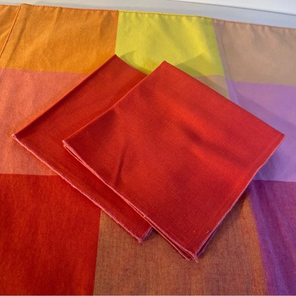 Set Of 2 Pier 1 Color Block Embroidery Striped Reversible Placemats & 2 Napkins
